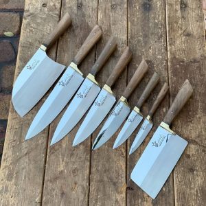 ست چاقو آشپزخانه دسته گردو 8 عددی استیل ستاره (nx1)