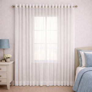 Alternative view of پرده آماده پانچی 1.5 متری حریر ساده با کناره کتان آبی استخری (kr-843) کد P037