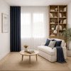 پرده آماده مینیمال 1.5 متری حریر ساده با کناره کتان سورمه‌ای تیره (bz-5039) کد P195