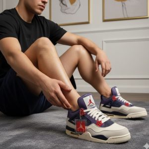 کفش اسپرت مردانه نایک ایر جردن ۴ | Nike Air Jordan 4 کرم بنفش(p)