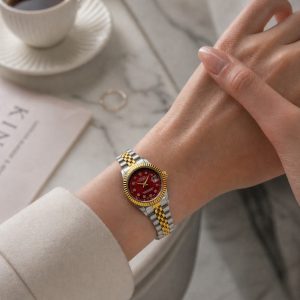 ساعت زنانه رولکس دیتجاست (DateJUST) بند استیل طلایی صفحه قرمز (E) کد W065(nx)