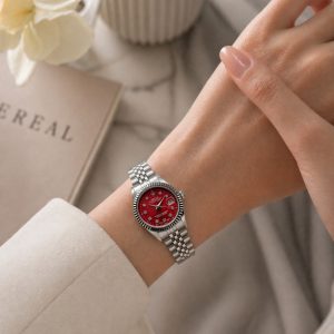 ساعت زنانه رولکس دیتجاست (DateJUST) بند استیل صفحه قرمز (E) کد W064(p1)