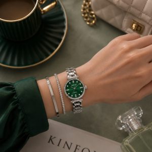 ساعت زنانه رویدا مدل Royal بند استیل صفحه سبز نگین دار (E) کد W1220