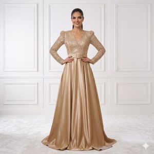 لباس مجلسی زنانه کرم بژ مدل دلوین (j) کد L219