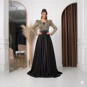 لباس مجلسی زنانه مشکی طلایی مدل دلوین (j) کد L218