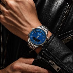 ساعت مردانه کاسیو جنرال دو زمانه نقرهای صفحه آبی (E) کد W114 (p)