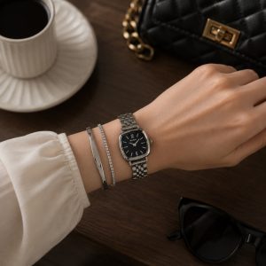ساعت نایدو بند استیل صفحه مشکی مربع nd105 (e) (p)