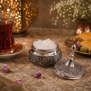 قندان مسی کروم گلدار مینیمال