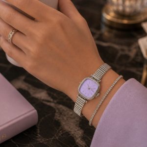 ساعت زنانه نایدو مربع بند باز صفحه بنفشD (t) کد W301(p1)