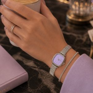 ساعت زنانه نایدو مربع بند باز صفحه بنفش A کد W291(p1)