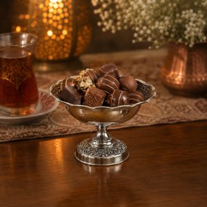 ظرف شکلات خوری مسی رز کروم طرح نازگل