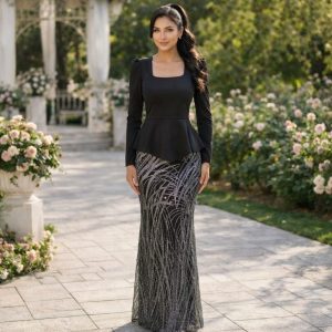 لباس مجلسی زنانه سوین مشکی فلوک نقرهای (j) کد L269