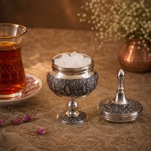 قندان مسی پایهدار کروم گلدار مینیمال