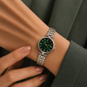 ساعت زنانه رویدا مدل Royal بند استیل طلایی صفحه سبز نگین دار (E) کد W1223(p1)