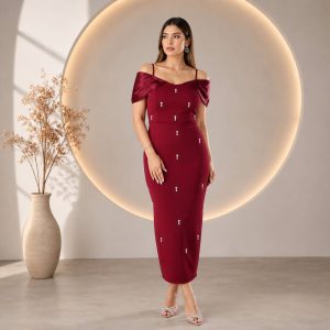 لباس مجلسی زنانه آنیل زرشکی (j) کد L198