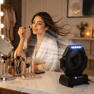 فن خنک کننده رومیزی چراغدار شارژی مشکی کد 7380SX-L